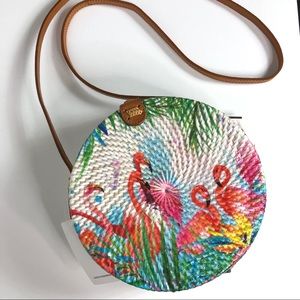 Flamingo Print Round Crossbody Bag